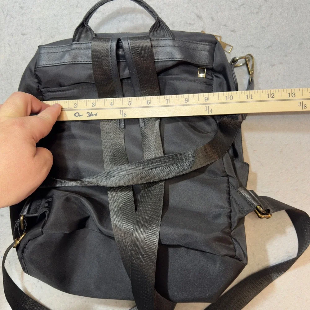 Black Quilted Nylon‎ Convertible Backpack Crossbody Bag Gold Hardware 13in